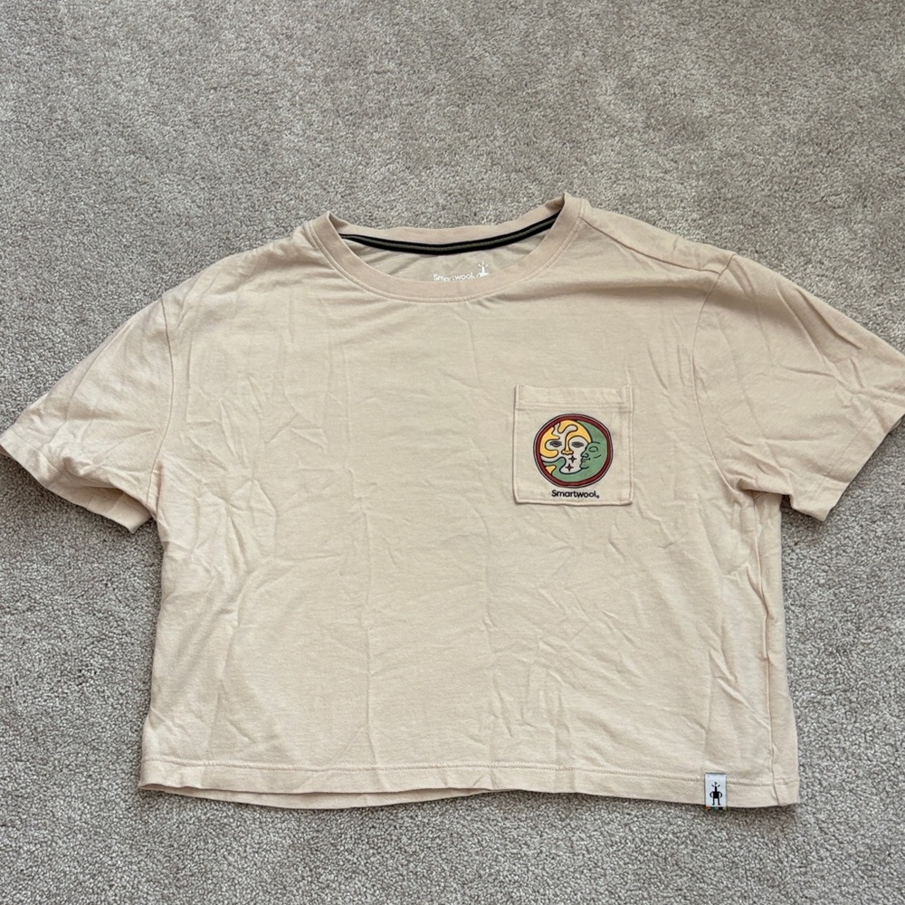 Smartwool Women's Light Beige Cropped Crew Neck Tee